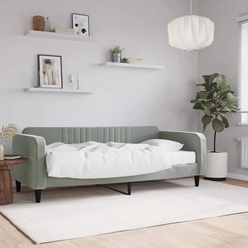 3197039 vidaXL Sofá-cama com colchão 90x200 cm veludo cinzento-claro