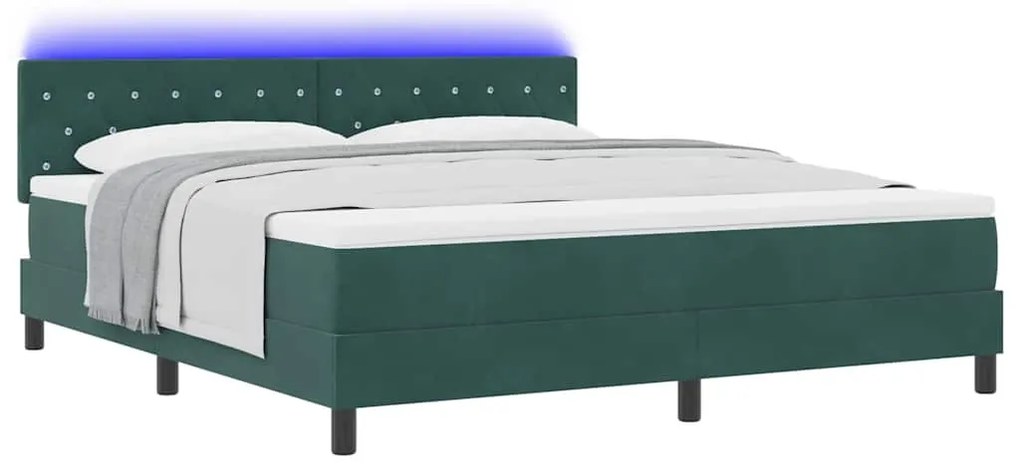 Cama Box com Colchão e LED Verde Escuro 180x200 cm Veludo