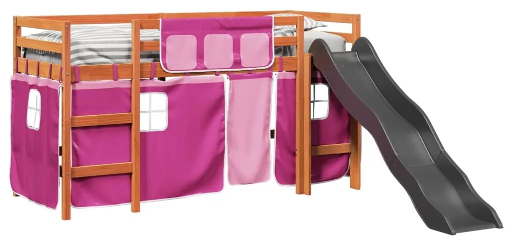 Cama alta p/ criança c/ cortinas 90x190 cm pinho maciço rosa