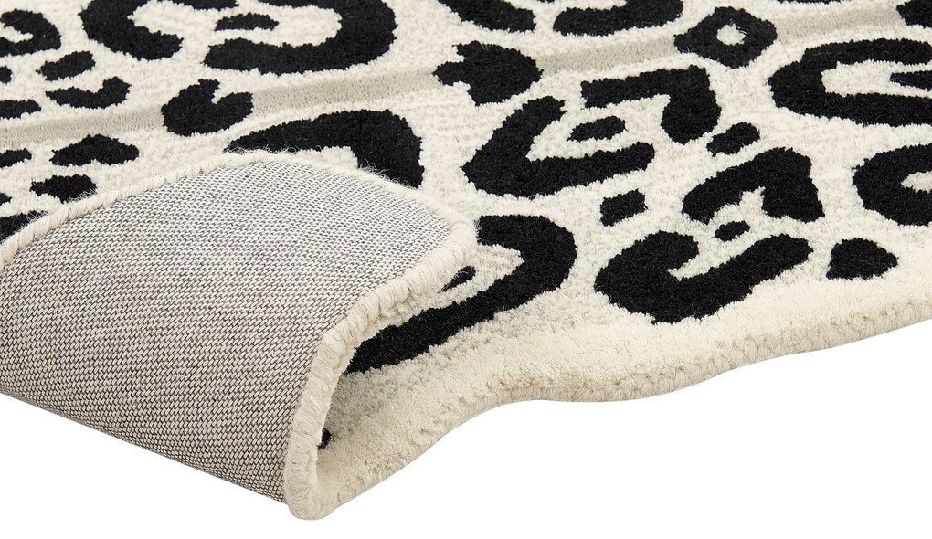 Tapete para crianças em lã creme e branca impressão leopardo 100 x 160 cm MIBU Beliani