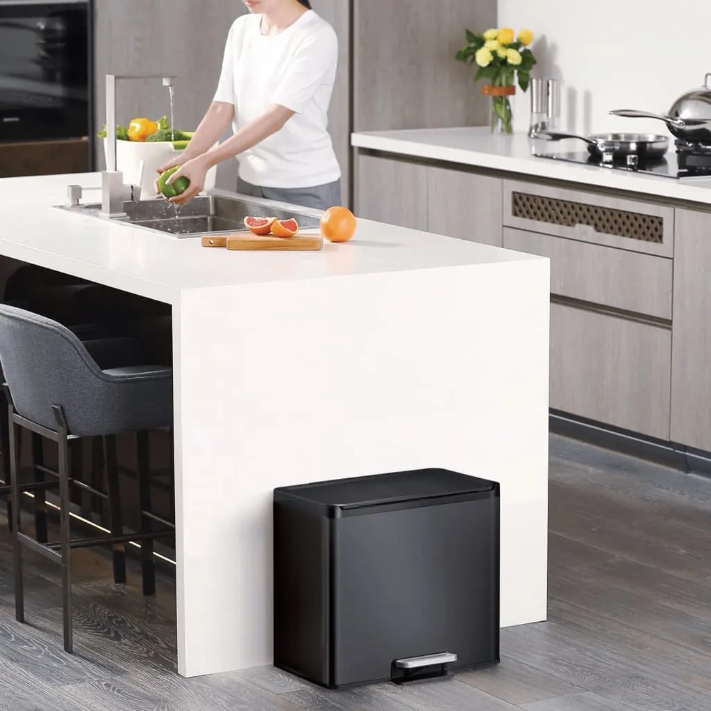 440006 EKO Caixote do lixo com pedal Essential 20+9 L preto