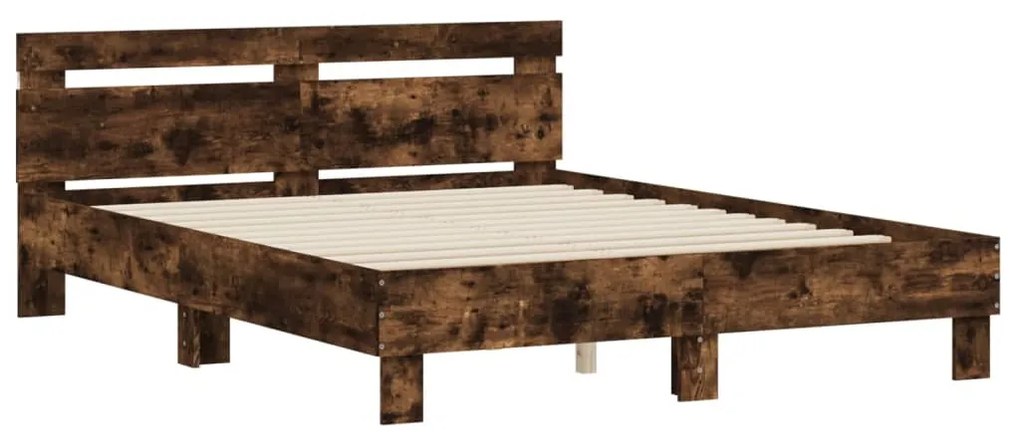 Estrutura cama c/ cabeceira/luzes LED 140x200cm carvalho fumado