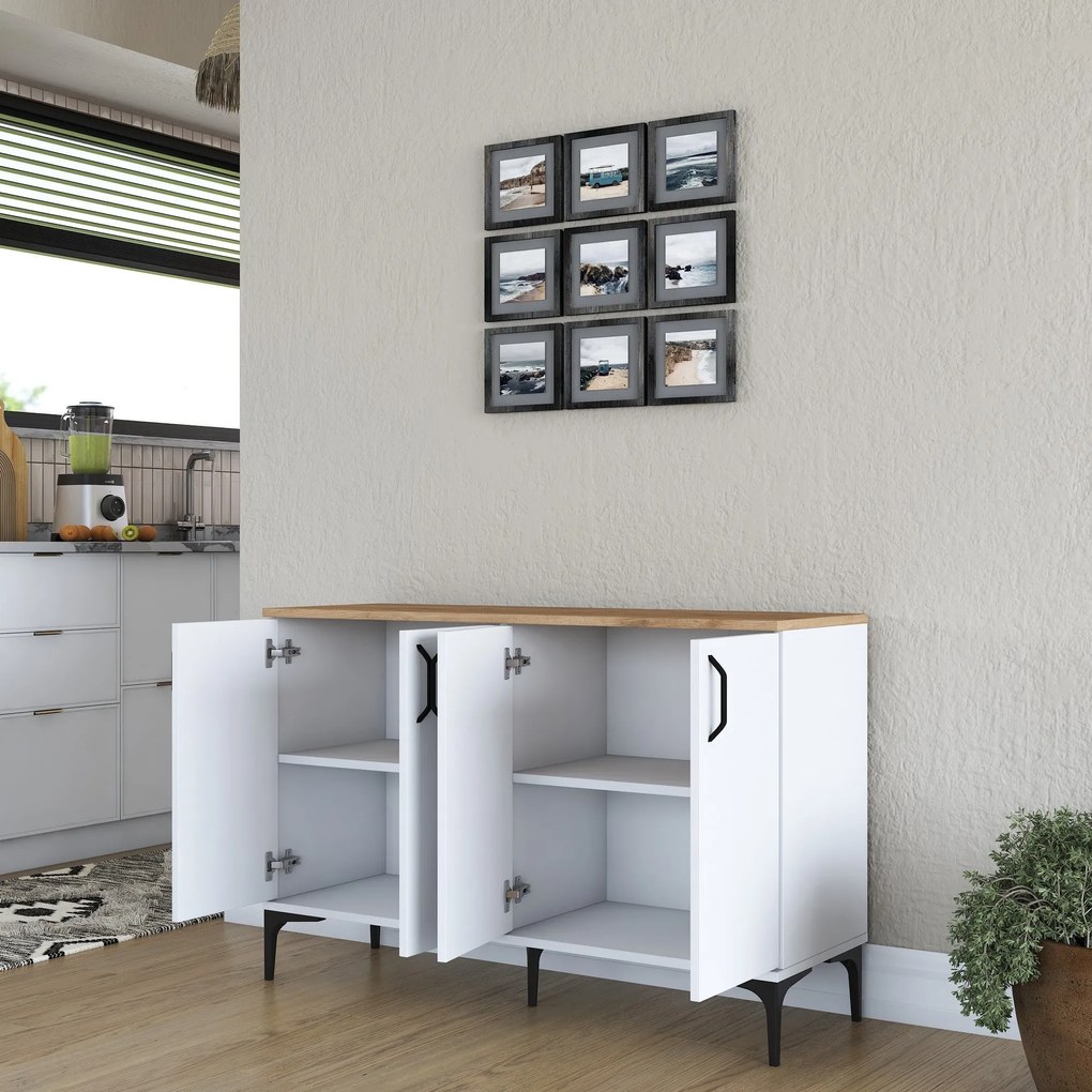 Armário Multiusos JE162 – Branco e Nogal – 120x78,6x40 cm