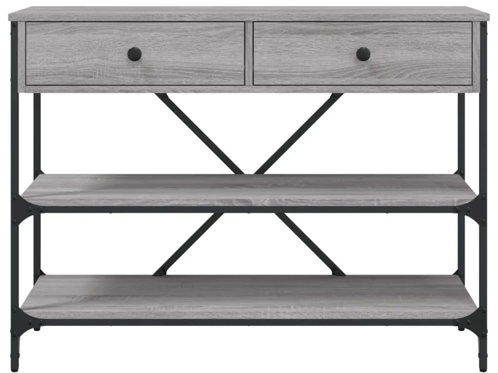 Mesa consola gavetas/prateleiras deriv. madeira cinzento sonoma