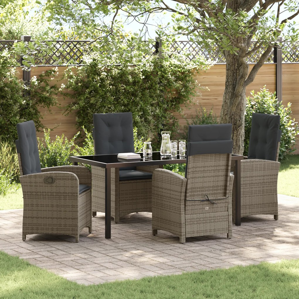 vidaXL Conjunto de Jantar de Jardim de 5 Peças com Almofadas Cinza Rattan Poliéster