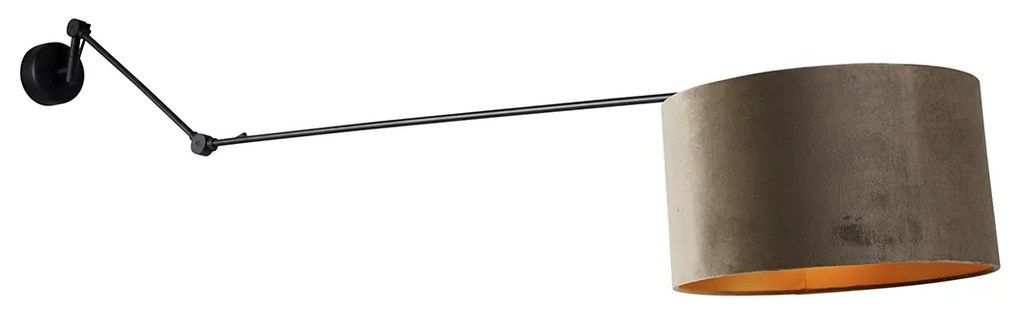 Candeeiro de parede preto com abajur em veludo taupe 35 cm ajustável - Blitz Moderno