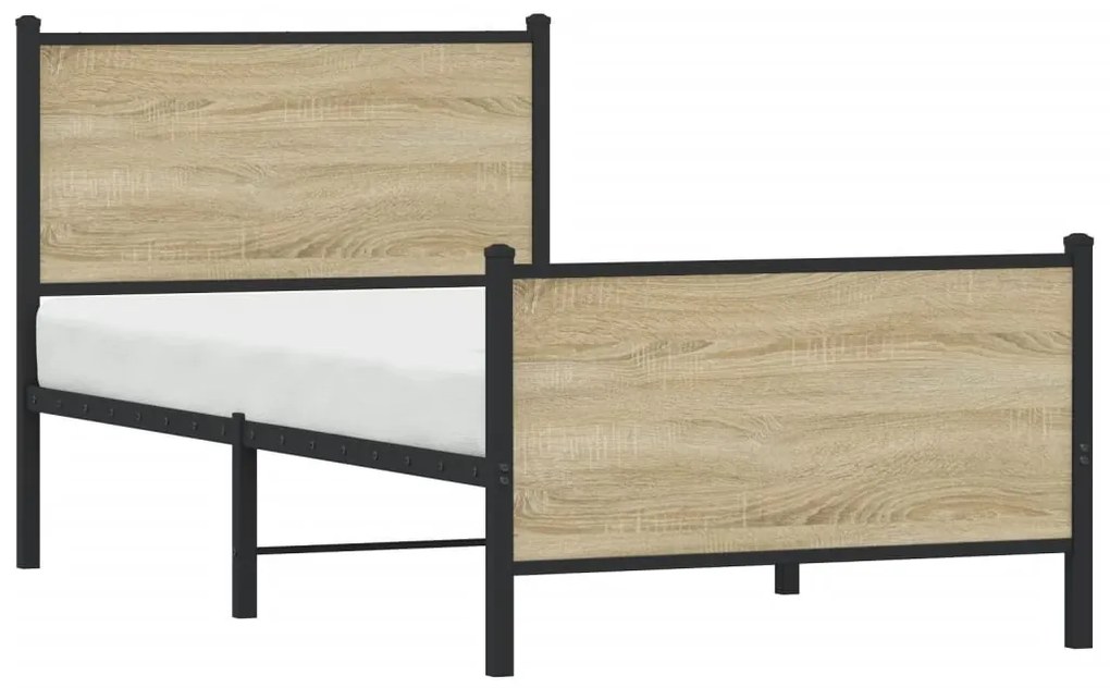 Estrutura de cama sem colchão 75x190 cm metal carvalho sonoma