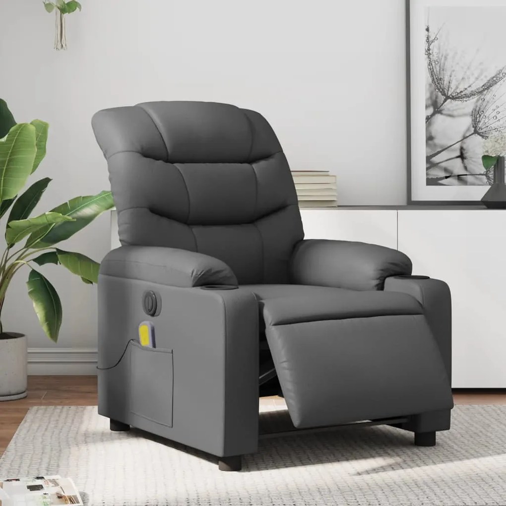 vidaXL Poltrona massagens reclinável elétrica couro artif. cinzento