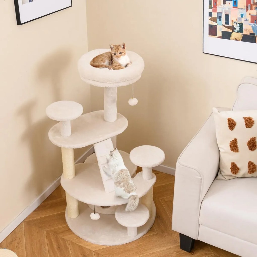 Arranhador para gatos com caverna, bola e escada bege