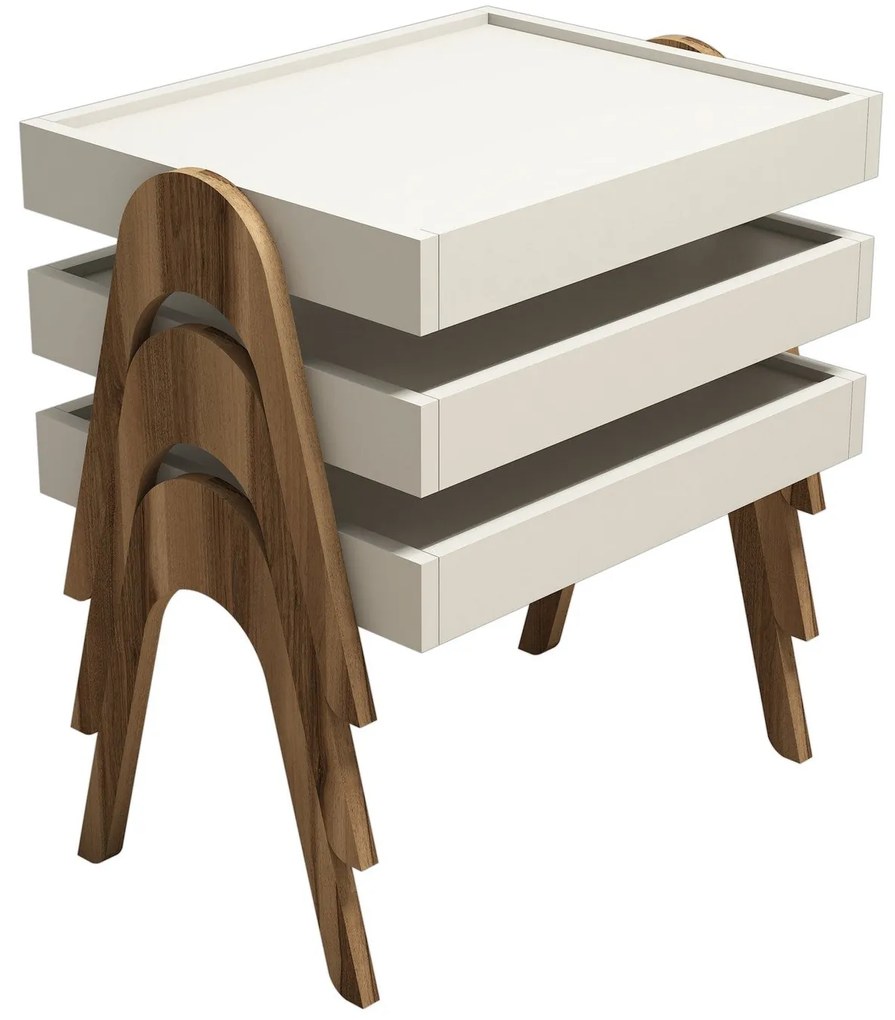 Conjunto de Mesas de Apoio Roma – Nogueira e Creme – 53,6 x 64 x 40 cm