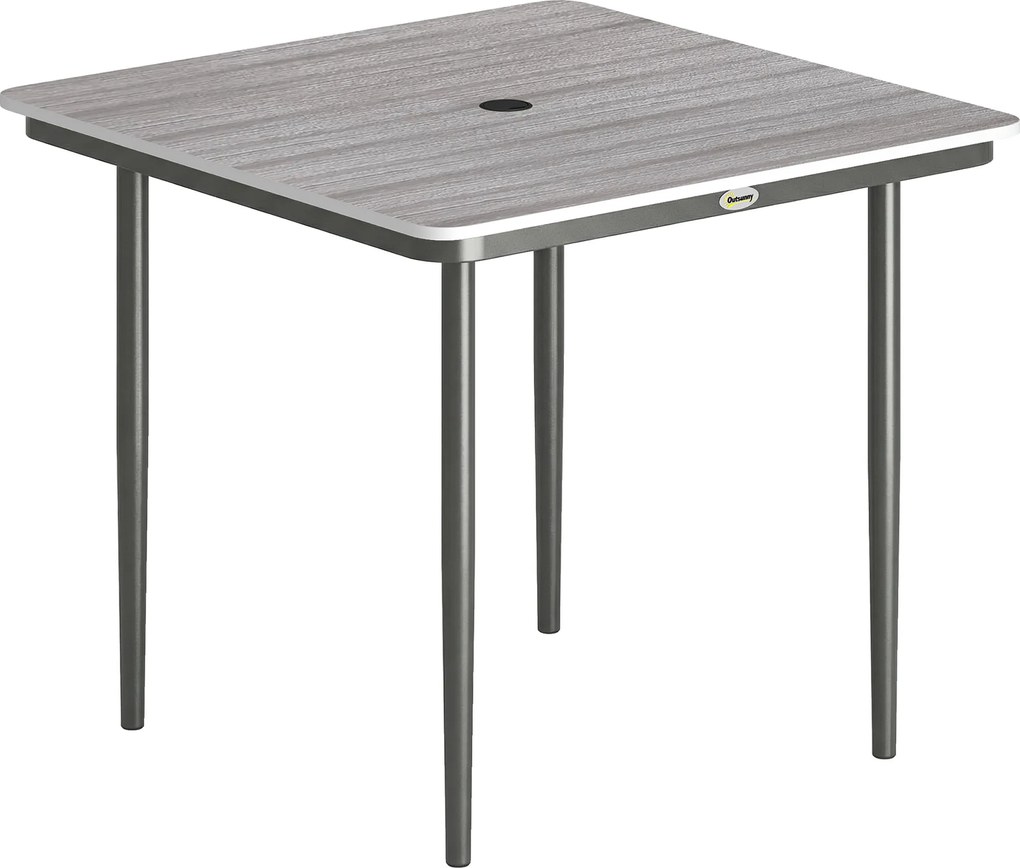 Outsunny Mesa de jardim retangular para 4 pessoas, mesa de jantar exterior com orifício para guarda-sol, 85 x 85 x 72,5 cm, cinza | Aosom Portugal