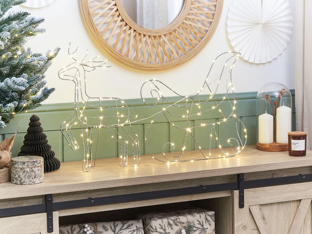 Decoração para exterior rena e trenó prateados com LED 46 cm SAIJA Beliani