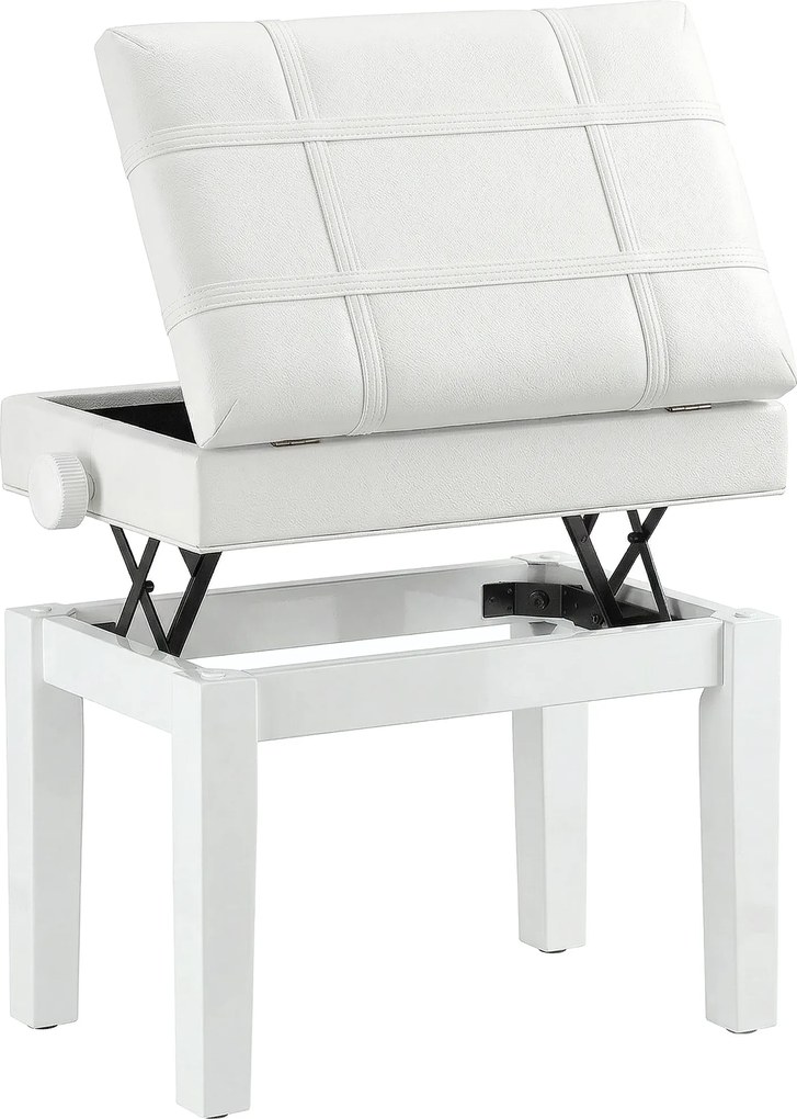HOMCOM Banco tabouret assento para piano baú integrado altura ajustável madeira de hévéa assento revestimento sintético branco | Aosom Portugal
