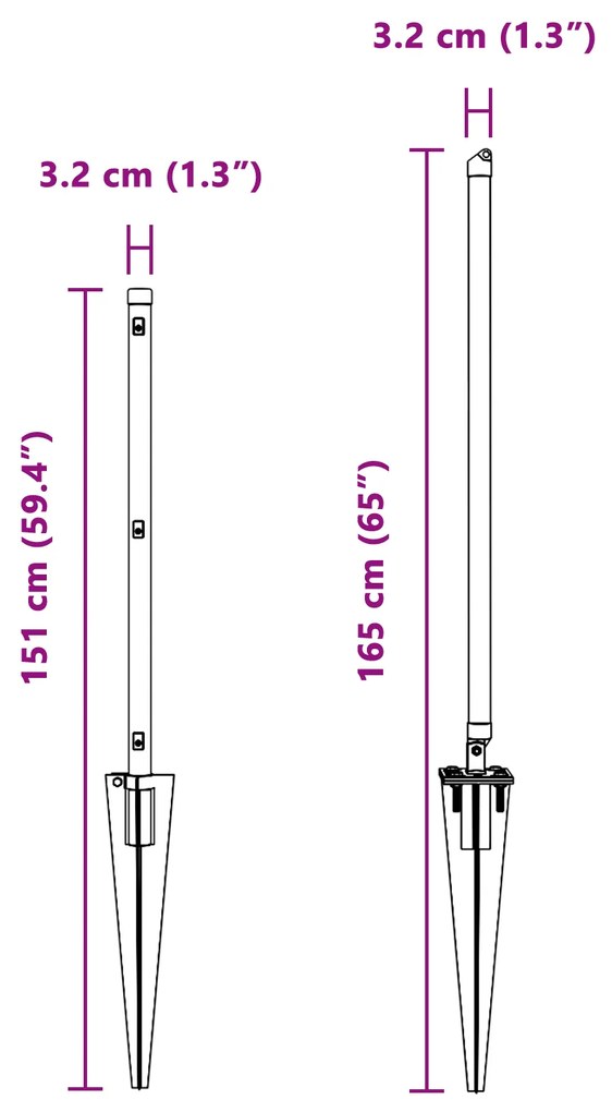 Postes de Cerca vidaXL com Ponta 52 pcs Ø32 mm 120 cm Aço Galvanizado