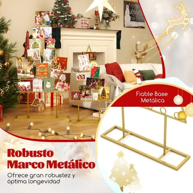Conjunto de 2 suportes para cartões ou fotos em forma de árvore de Natal com 36 clipes redondos de metal dourados