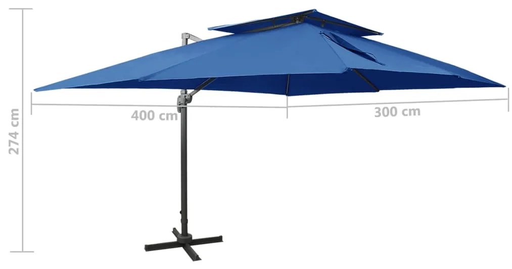 Guarda-sol jardim cantilever toldo duplo 400x300 cm azul-ciano