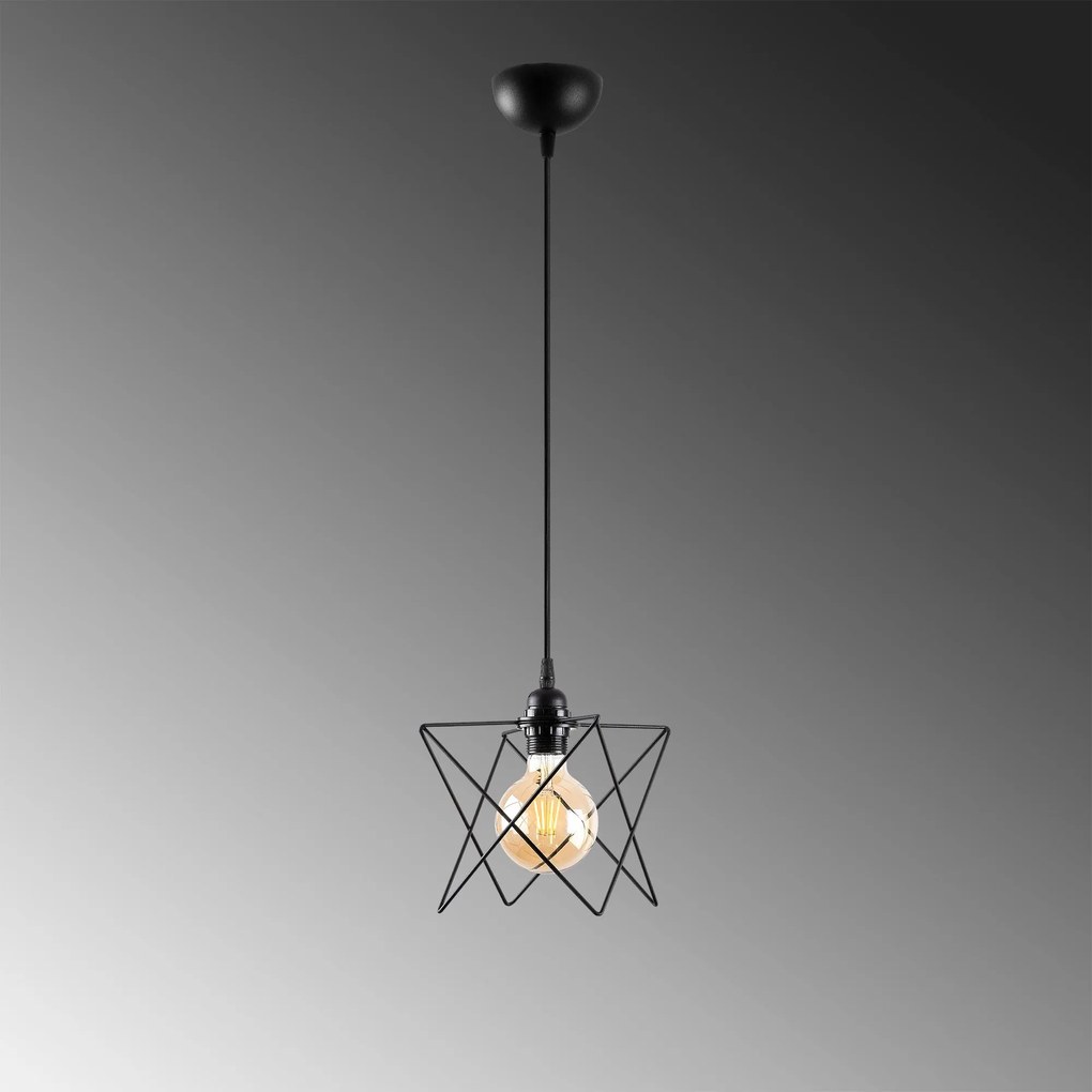 Candeeiro de Teto Akkas – Preto – Diâmetro 24 cm, Altura Ajustável 30-