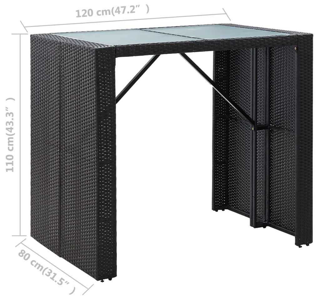 5 pcs conjunto de bar para jardim vime PE e vidro preto