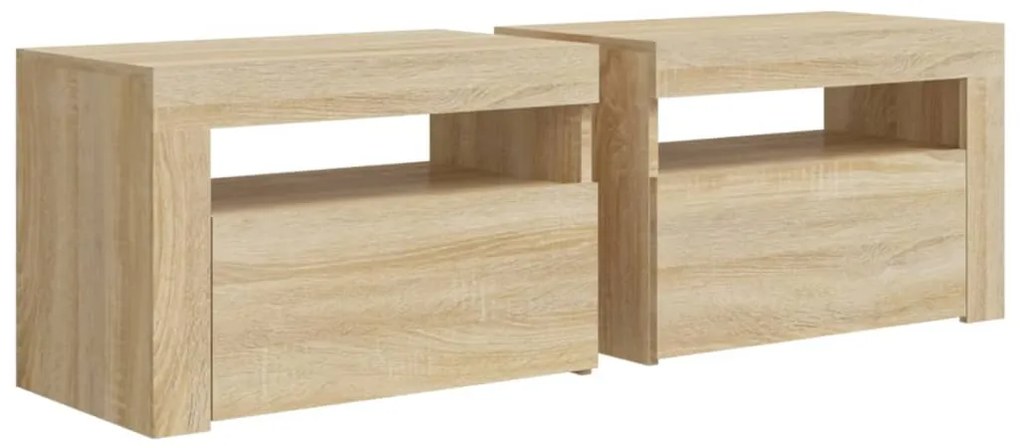 Mesas cabeceira c/ luzes LED 2 pcs 60x35x40 cm carvalho sonoma
