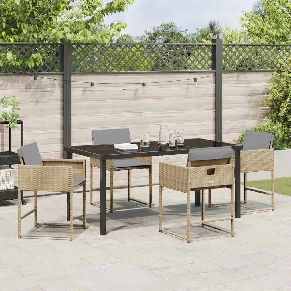 Conjunto de Jantar de Jardim com 5 peças e almofadas bege em polyratta