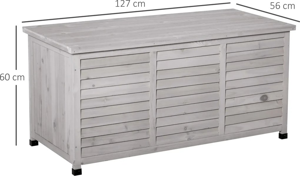 Baú de Armazenamento Baú de Madeira de Jardim com Tampa Abatível e Desenho de Persiana 127x56x60 cm Cinzento
