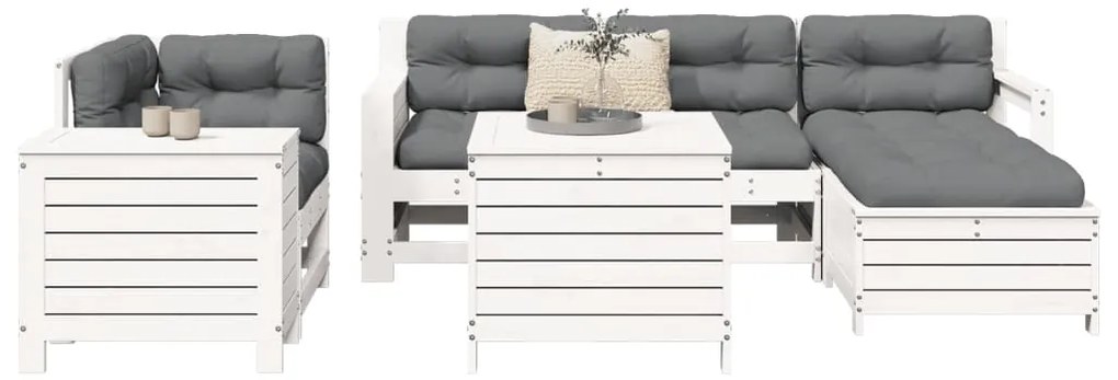 7 pcs conjunto de sofás para jardim pinho maciço branco