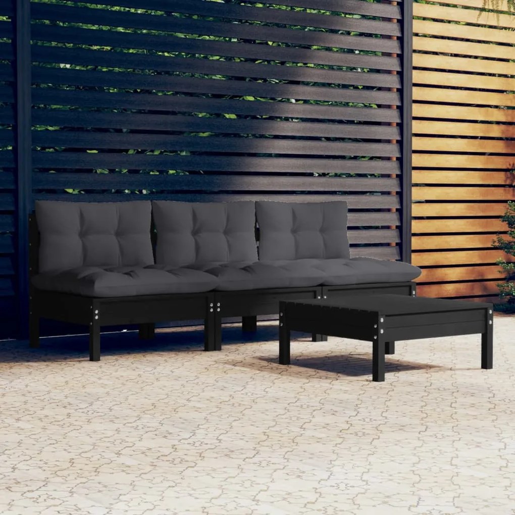 vidaXL 4 pcs conj. lounge de jardim com almofadões antracite pinho