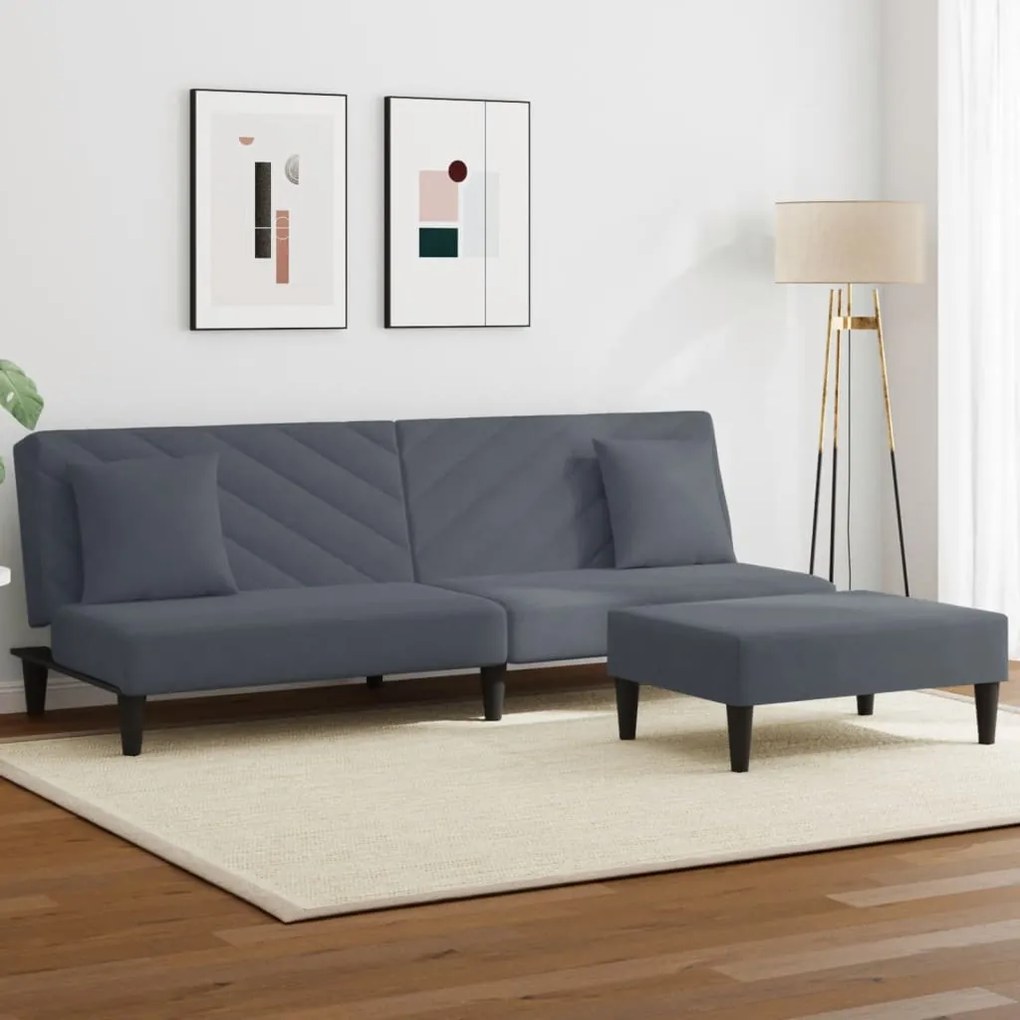 2 pcs conjunto de sofás com almofadas veludo cinzento-escuro