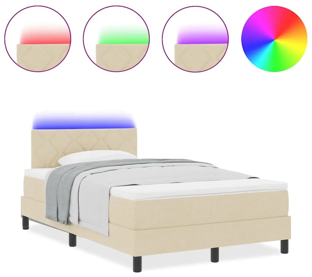 Cama Box com Colchão &amp; Luz LED Bege 120x200 cm Tecido