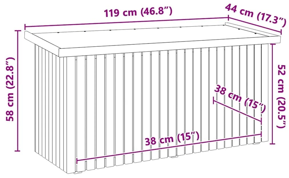 Caixa de Armazenamento 119x44x58.5 cm Madeira de Pinho Tratada