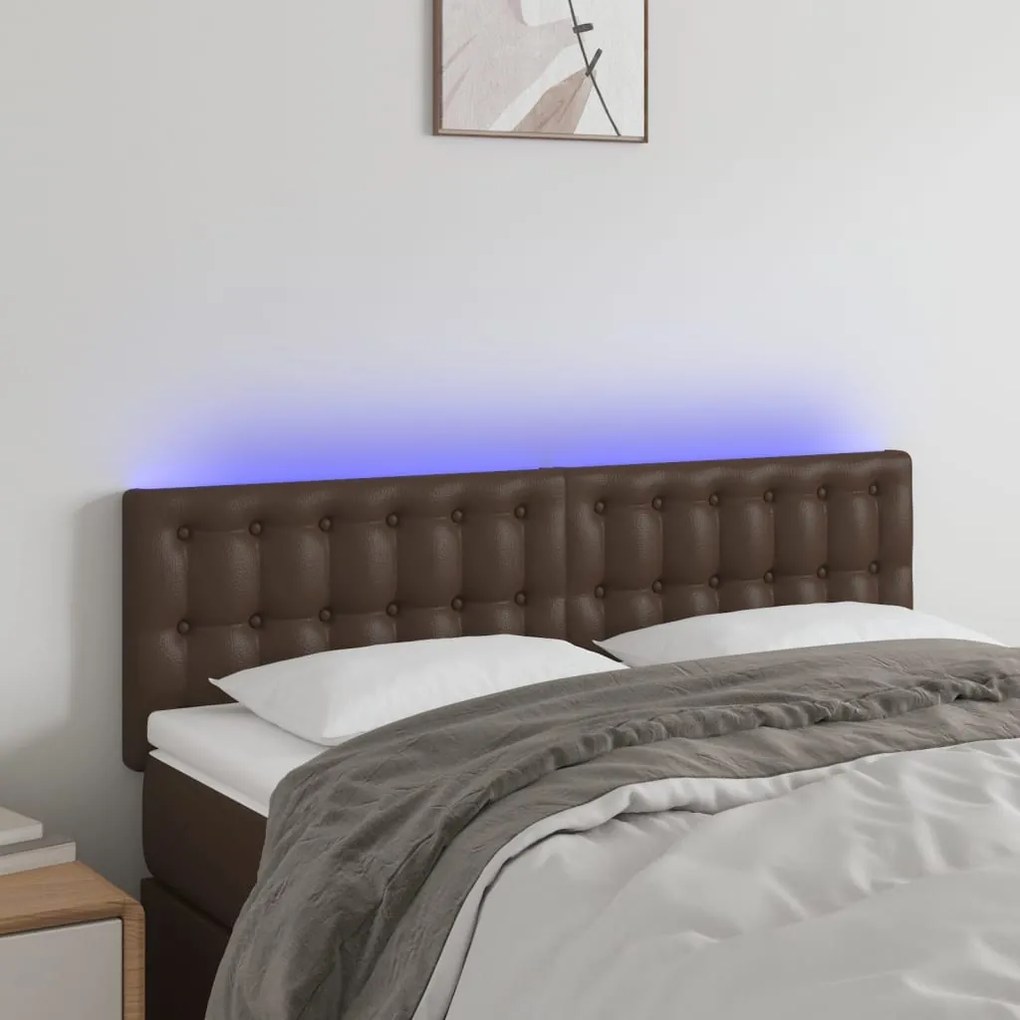 vidaXL Cabeceira cama c/ LED 144x5x78/88cm couro artificial castanho