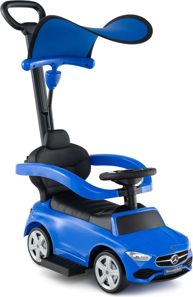 Andador Carro 3 em 1 para criança com barra de empurrar Capota ajustável Pedal e buzina para crianças de 18 a 36 meses Azul Marinho