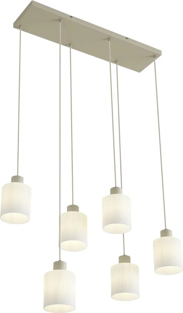 Candeeiro suspenso escandinavo bege com vidro branco 6 luzes - Wisp