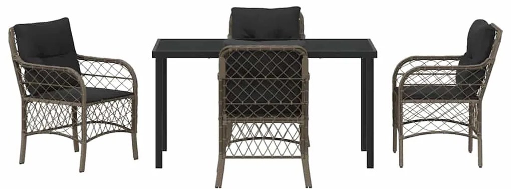 Conjunto de Jantar de Jardim com 5 Peças e Almofadas Cinzas em Rattan