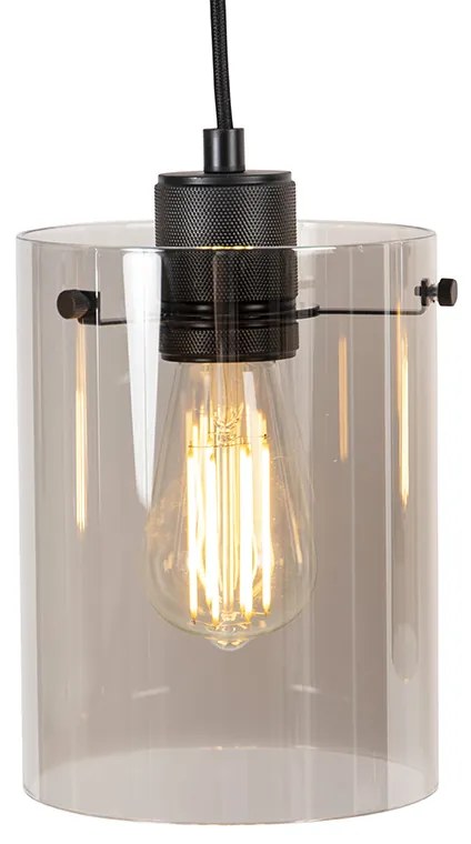 Candeeiro de suspensão design preto com vidro fumê 4 luzes - Dome Design