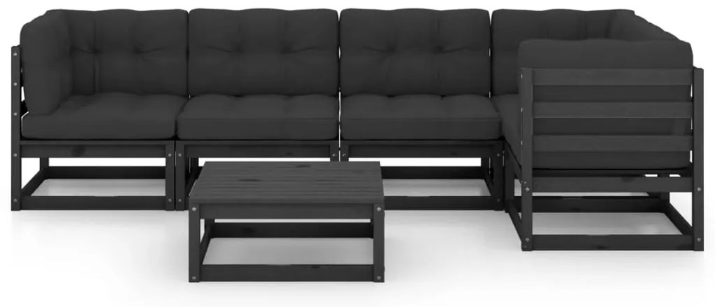 6 pcs conjunto longue de jardim c/ almofadões pinho maciço