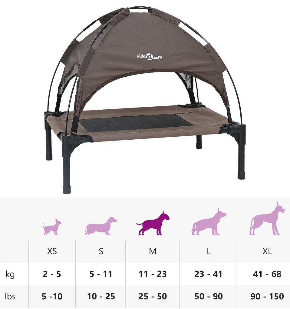 Cama Elevada para Cão Castanha Metal 76 x 62 x 70.5 cm Dobrável