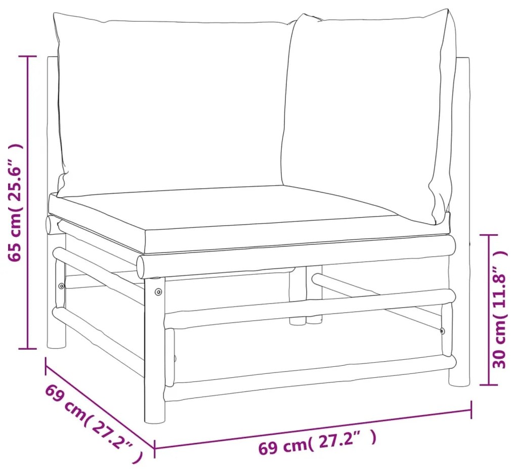 2 pcs conj. lounge de jardim bambu c/ almofadões cinzento-claro