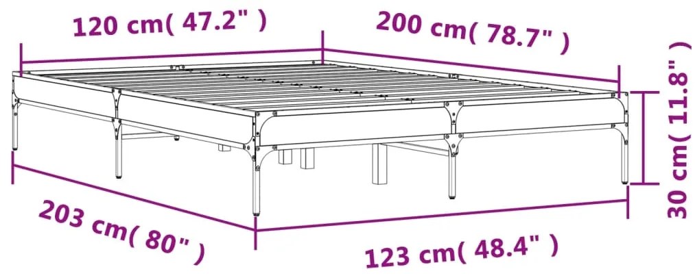 Estrutura de cama 120x200 cm derivados de madeira/metal preto