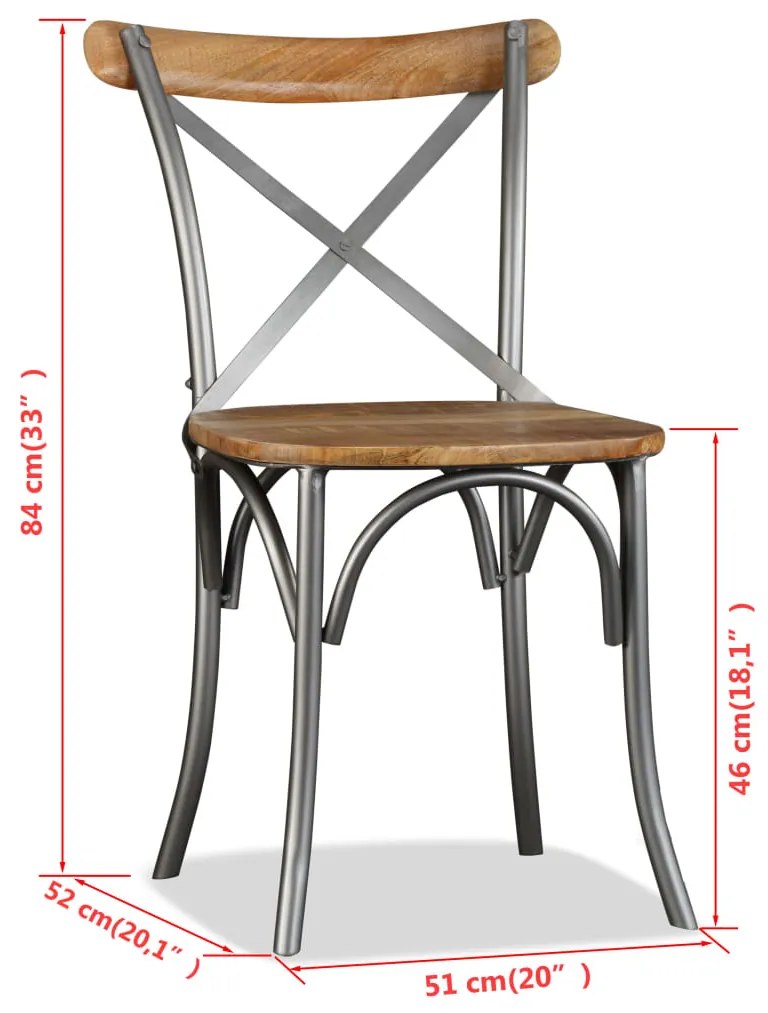 Cadeiras de jantar 6 pcs madeira mangueira maciça + encosto aço