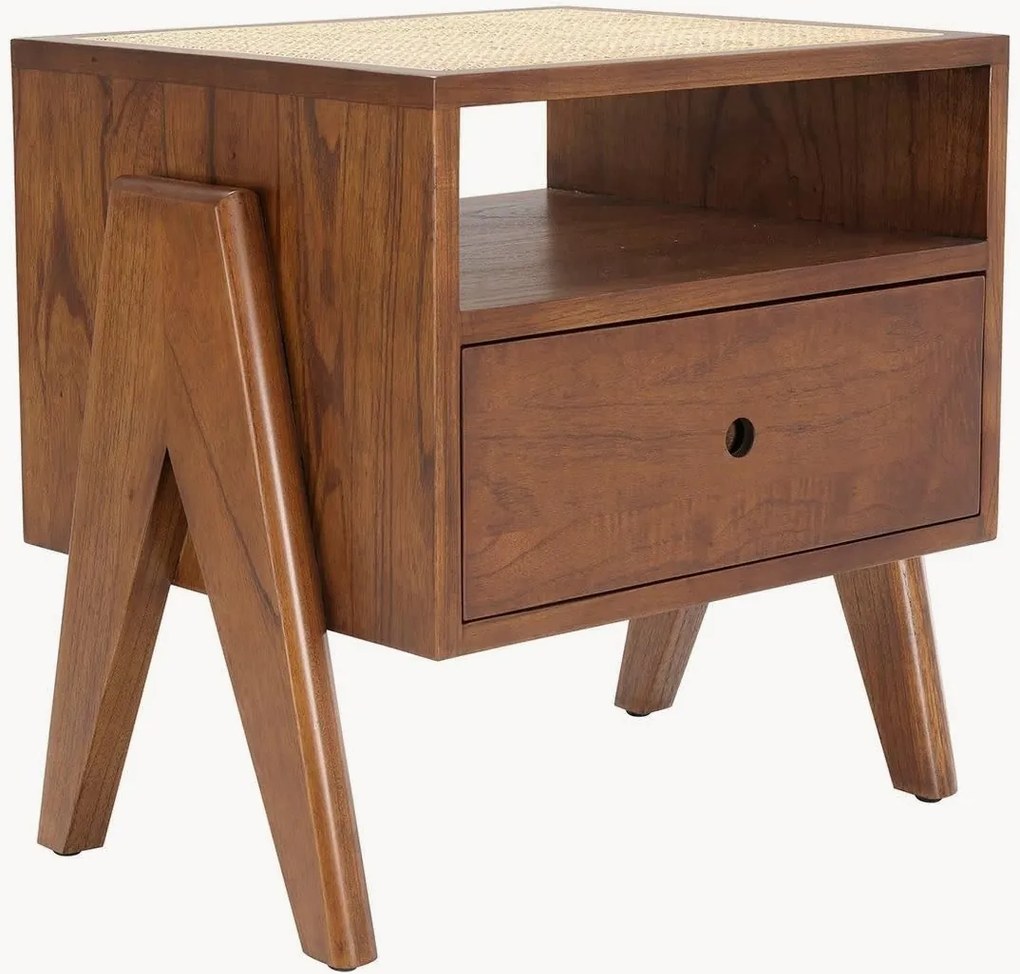 Mesa de cabeceira em madeira mindi e vime Latour com gaveta