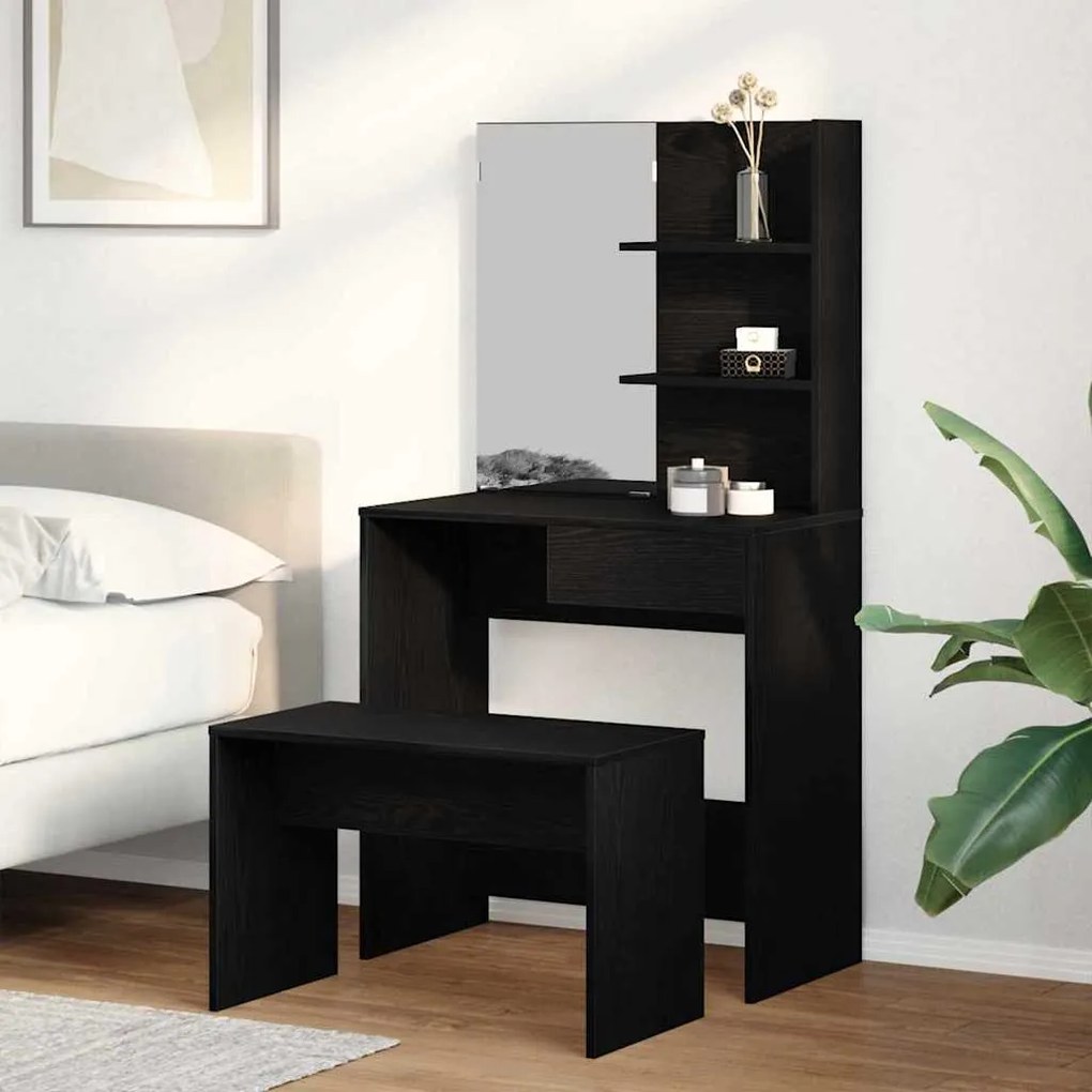 Conjunto de Tocador vidaXL Carvalho Preto Madeira de Engenharia