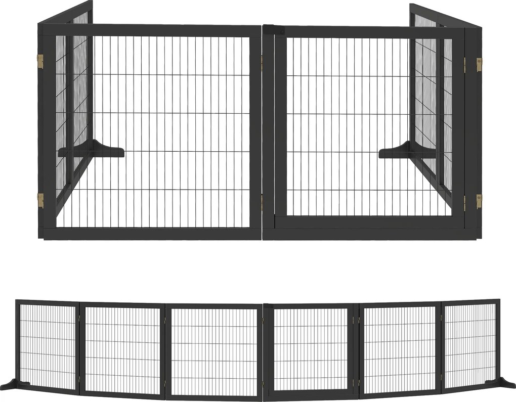 PawHut Barreira de Segurança Dobrável para Cães em Madeira para Escadas e Portas com Pés de Apoio 432x36x70 cm Preta | Aosom Portugal
