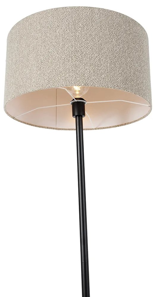 Candeeiro de pé preto com cúpula em bouclé bege 50 cm - Simplo Moderno,Design