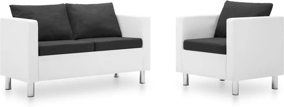 Conjunto de sofás 2 pcs couro artificial branco/cinzento-escuro