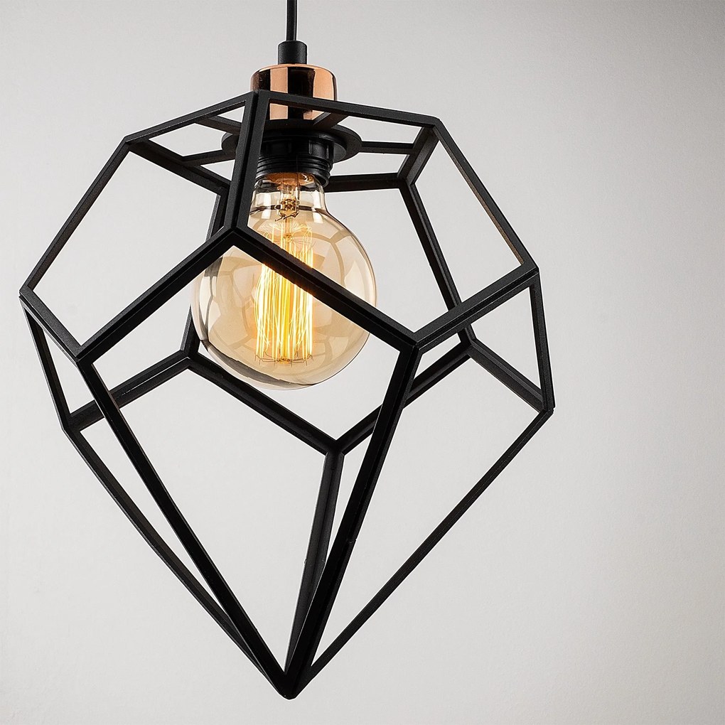 Candeeiro Chandelier Degirmen – Preto e Bronze – Diâmetro 30 cm, Altur