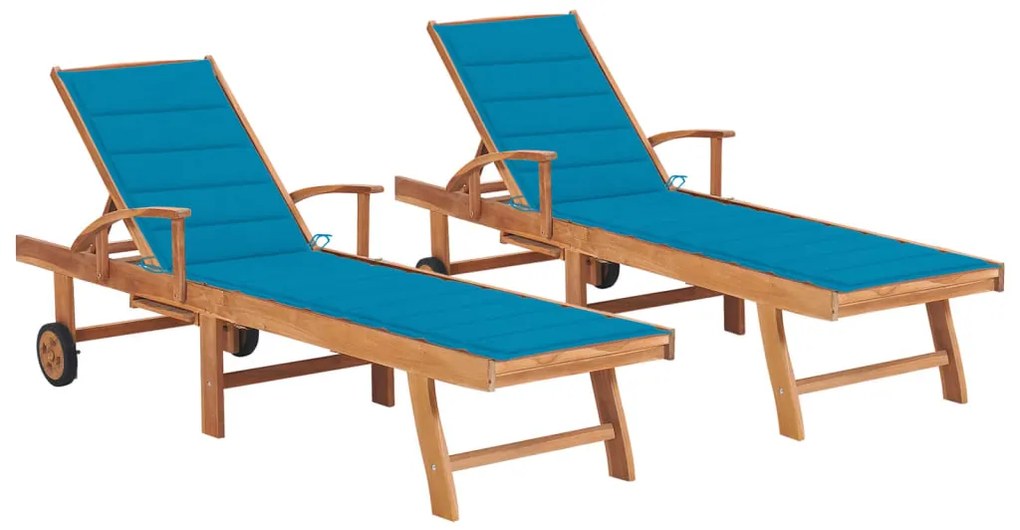 Espreguiçadeiras 2 pcs com almofadão azul teca maciça