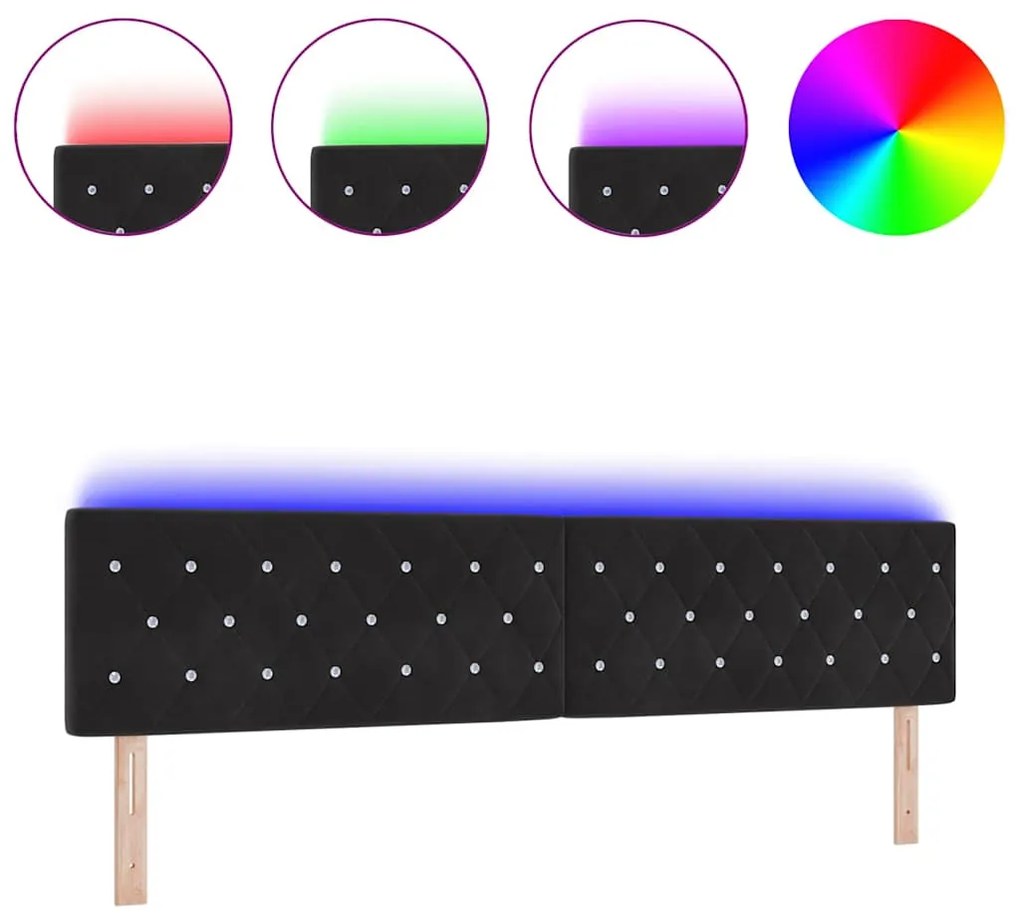 Cabeceira LED com botão de cristal, estofada em veludo preto de 100 cm