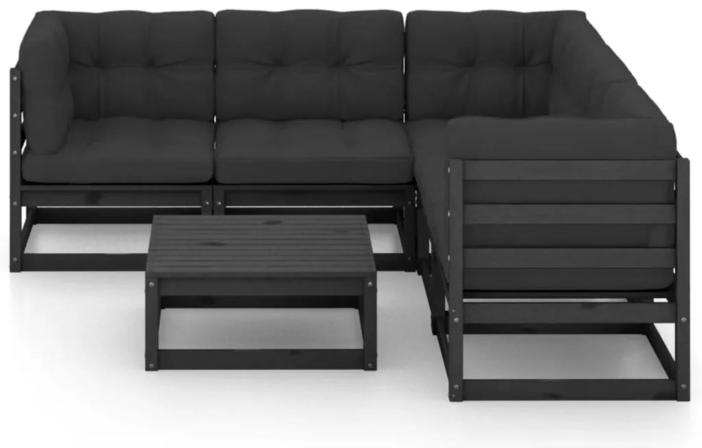 6 pcs conjunto lounge de jardim c/ almofadões pinho maciço