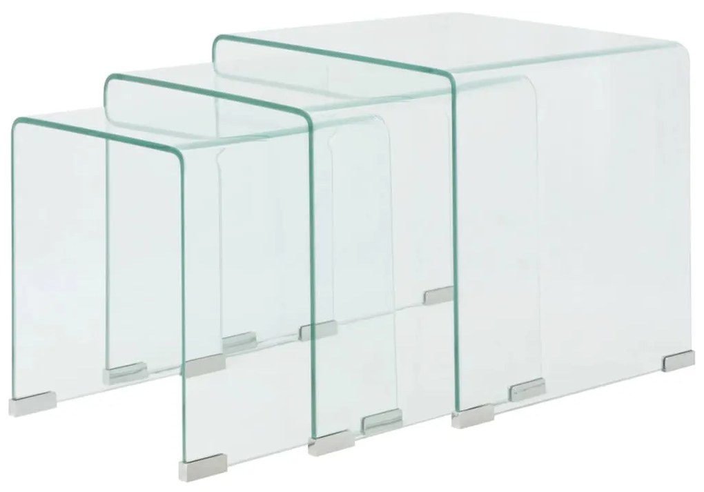 vidaXL Conjunto mesas de encastrar 3 pcs vidro temperado transparente